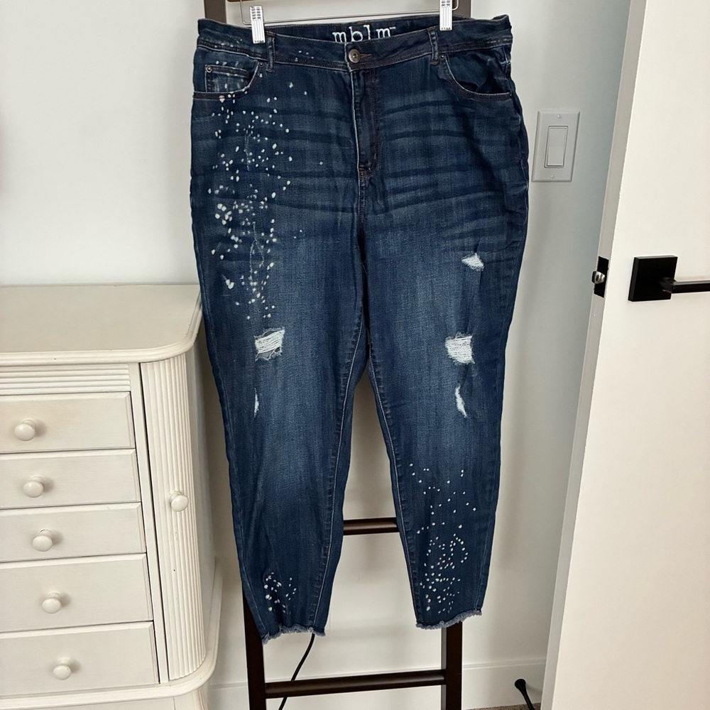 mblm Women's Distressed Dark Blue Boyfriend Jeans. Plus size 16 from penningtons